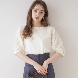 Couture Brooch 雪紡刺繡網紗袖上衣 50819502【World Taiwan】