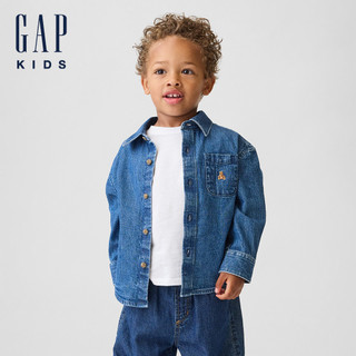 【Gap】嬰兒及幼兒牛仔寬版襯衫-中度靛藍(907038)