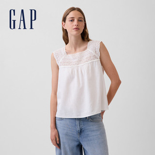【Gap】亞麻混紡鉤編方領上衣-米白(897213)