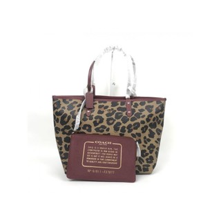 coach 棕色 City Tote 豹紋皮革托特包 手提包 肩背包