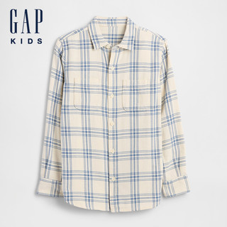 Gap 男童裝 翻領長袖襯衫-米白色(796569)