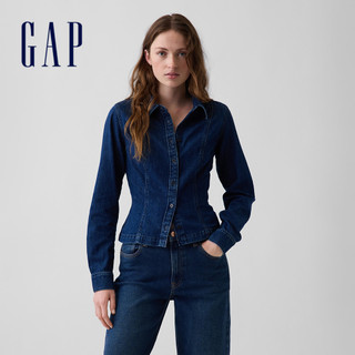 【Gap】修身版牛仔襯衫-深色水洗(910033)