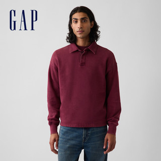 【Gap】VintageSoft寬鬆版Polo運動衫-深酒紅(915598)