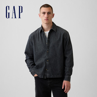 【Gap】寬鬆直版牛仔襯衫-黑色(910212)