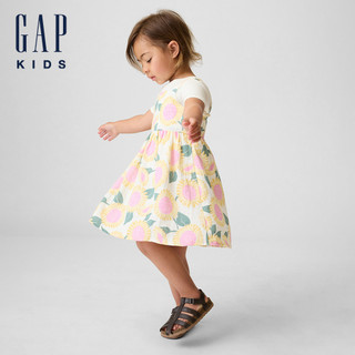 【Gap】嬰兒及幼兒棉紗向日葵洋裝-向日葵(897717)