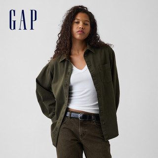 【Gap】寬版牛仔襯衫-深墨綠(913923)
