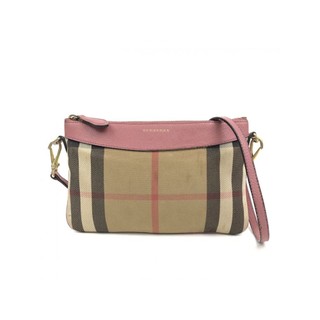 burberry 粉色 格紋帆布拼牛皮斜背包 肩背包