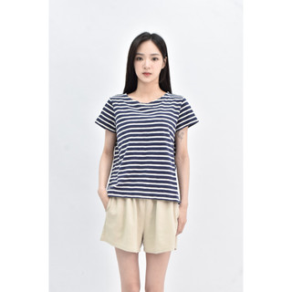 (S) uniqlo 棉質純棉條紋藍色短袖上衣二手衣
