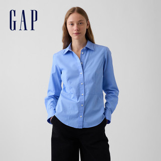 【Gap】有機棉府綢修身襯衫-藍色(910228)