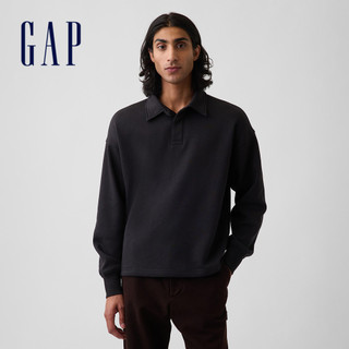 【Gap】VintageSoft寬鬆版Polo運動衫-無月黑(915598)