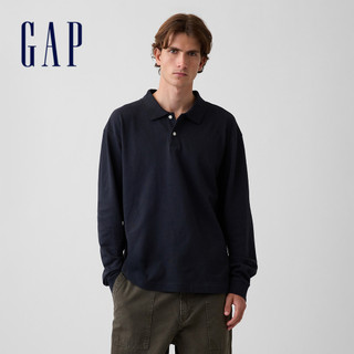 【Gap】寬鬆版PK布Polo衫-無月黑(907249)