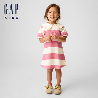 【Gap】嬰兒及幼兒法式毛圈布圈領印花洋裝-粉紅條紋(912111)