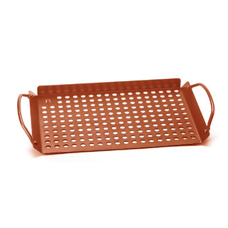 美國《Outset》雙柄不沾烤網(銅33.5cm) 烤肉用具 中秋節 露營烤肉 BBQ