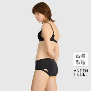 【Anden Hud】Sunday．花邊高腰三角內褲(黑-賴床小熊) 純棉台灣製