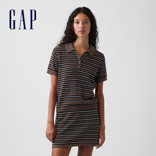 【Gap】100%純棉條紋Polo衫-棕色條紋(912533)