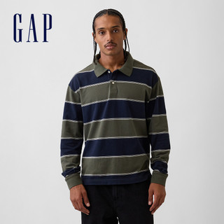 【Gap】寬鬆版PK布Polo衫-深藍條紋(907249)