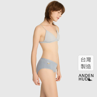 【Anden Hud】Sunday．緊帶高腰三角內褲(海潮藍-刺繡奶油) 純棉台灣製