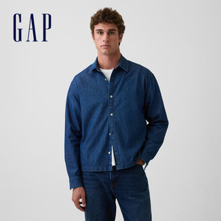 【Gap】寬鬆直擺牛仔襯衫-深色水洗(901885)