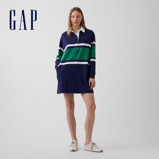 【Gap】Gap Logo休閒迷你洋裝-藍綠條紋(910946)