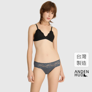 【Anden Hud】Sunday．抓皺蕾絲中腰三角內褲(淵洋藍-白點點) 純棉台灣製