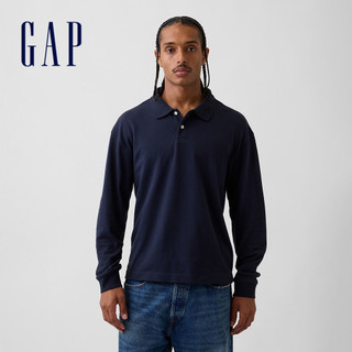 【Gap】寬鬆版PK布Polo衫-海軍藍(907249)