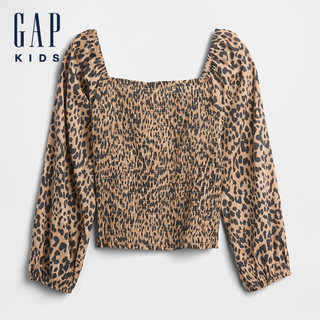 Gap 女童裝 印花方領長袖上衣-卡其色(797099)