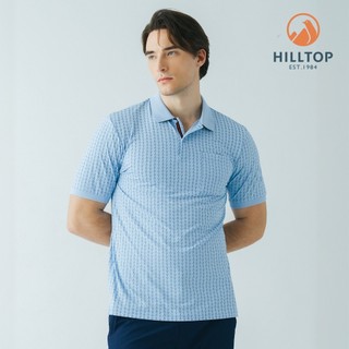 【Hilltop山頂鳥】Polygiene吸濕快乾抗UV彈性印花POLO衫 男款藍印花(網球拍)PS14XMN4ECEZ