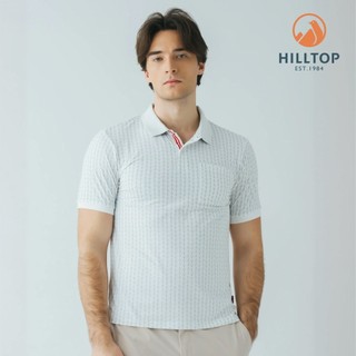 【Hilltop山頂鳥】Polygiene吸濕快乾抗UV彈性印花POLO衫 男款白印花(網球拍)PS14XMN4ECBZ