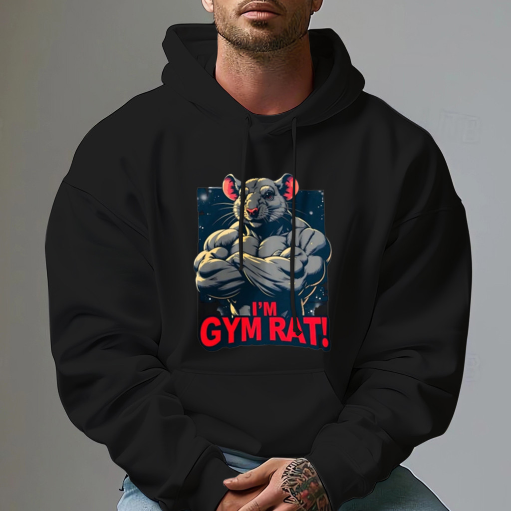 肌肉鼠健身房座右銘設計印花高級連帽衫男士春秋冬季長袖外套時尚休閒服裝