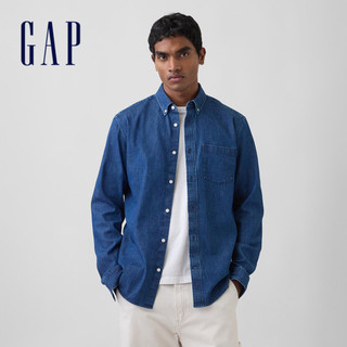 【Gap】牛仔口袋襯衫-深色水洗(886717)