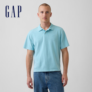 【Gap】寬鬆PK布短款Polo衫-淺藍色(867536)