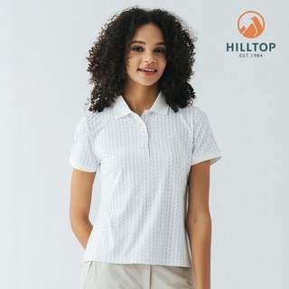 【Hilltop山頂鳥】Polygiene抗菌吸濕快乾抗UV彈性印花POLO衫女白印花(網球拍)PS14XFM4ECBZ