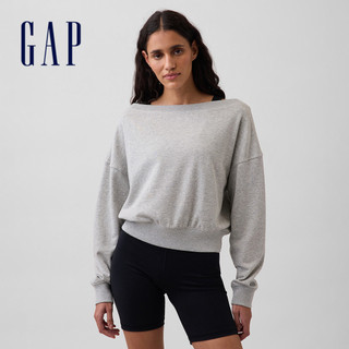【Gap】VintageSoft毛圈布寬版開領短版運動衫-淺麻灰(887619)