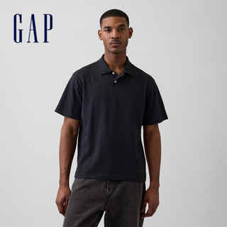 【Gap】寬鬆PK布短款Polo衫-灰黑色(867536)