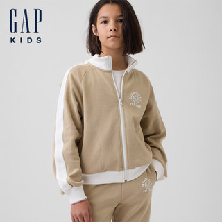 【Gap】兒童GapFit Tech寬鬆運動 Logo 拉鍊外套-經典卡其(870856)
