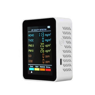 6合1 PM2.5 PM10 HCHO TVOC CO CO2多功能空氣質量檢測儀二氧化碳甲醛監測儀液晶大屏幕顯示便攜式
