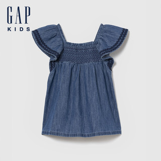 【Gap】嬰兒褶皺牛仔洋裝-中度水洗(883616)