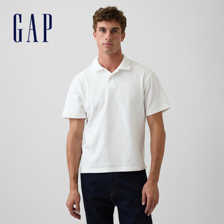 【Gap】寬鬆PK布短款Polo衫-白色(867536)