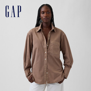 【Gap】有機棉府綢寬版襯衫-琥珀木棕(755814)