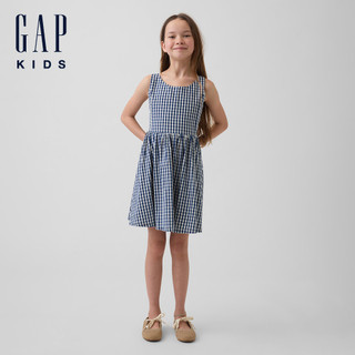 【Gap】兒童格紋牛仔洋裝-簡約藍色格子(881666)