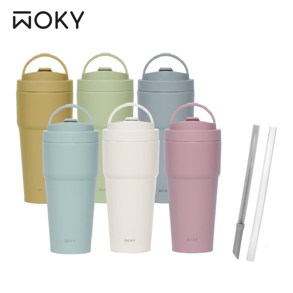 【蝦皮直營】WOKY 沃廚 輕芯鈦瓷渾圓杯770ml (附矽膠吸管+Tritan彈跳吸管) (二代防漏升級)