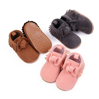 女嬰鞋復古流蘇靴麂皮防滑嬰兒兒童步行洗禮