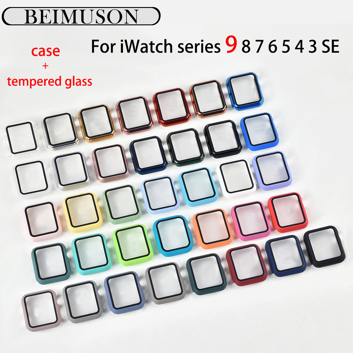 Apple Watch Series 9/8/7/6/5/4/3 帶鋼化玻璃屏幕保護膜的保護殼,適用於 iWatch 4