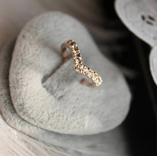V 形獨特設計,鑲嵌鑽石,簡約戒指,滿鑽心形尾戒配件