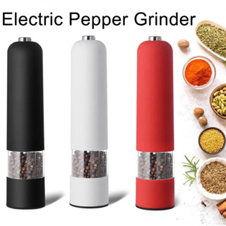 電動自動磨胡椒和鹽研磨機帶 LED 燈可調節粗度香料研磨機廚房烹飪工具