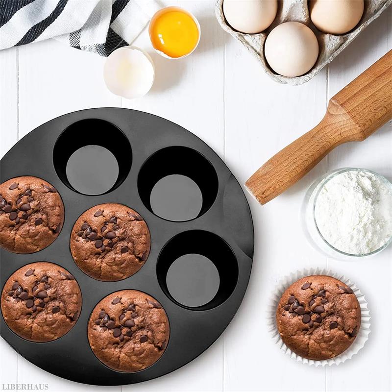 1pc矽膠蛋糕模具7孔空氣炸鍋配件微波爐烘焙模具食品級烘焙蛋糕矽膠模具烤盤工具