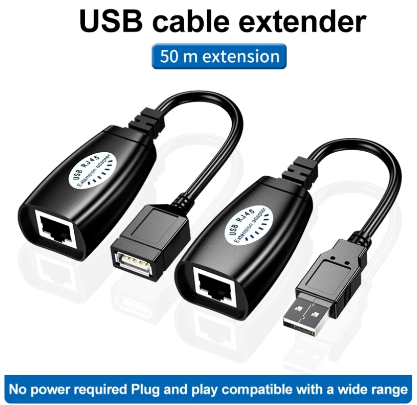 兩個 USB 到 RJ45 LAN 電纜延長適配器,延長器通過 Cat5 RJ45 Cat6 跳線黑色網絡配件,鼠標和鍵