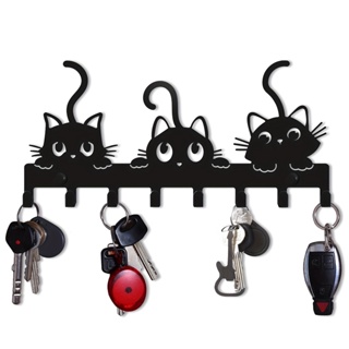 可愛貓咪鑰匙扣壁掛鑰匙扣萬聖節喜慶氣氛黑貓壁架掛鉤家居鑰匙衣帽鉤適合家居牆面裝飾