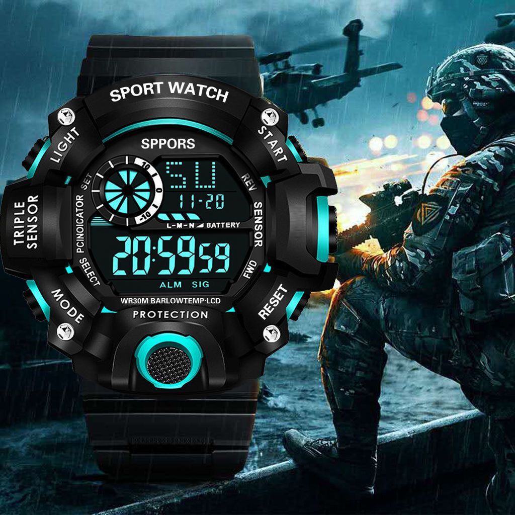 特種部隊戰術手錶 多功能運動手錶 防水防震夜光鬧鐘電子錶