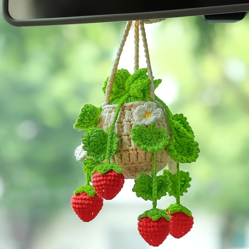 【草莓吊籃吊飾】汽車新款內飾可愛草莓吊墜美觀汽車吊墜後照鏡裝飾汽車鏡子裝飾配件室內裝飾